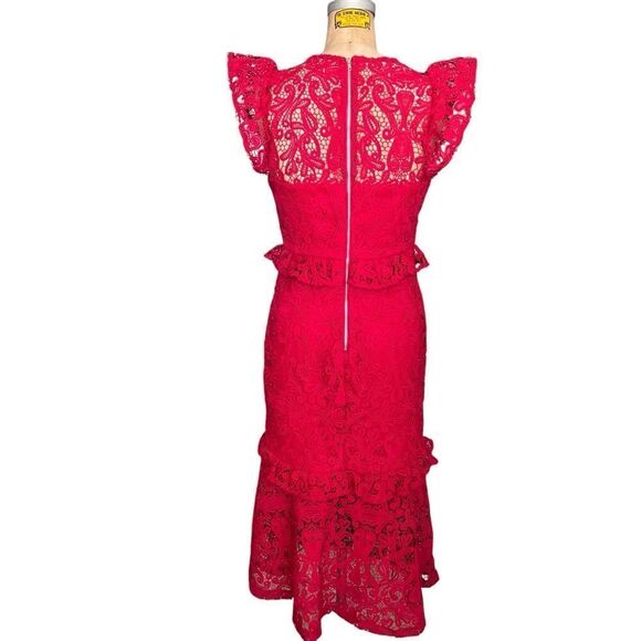 GRACIA Elegant Red Lace Dress with Flutter Sleeves Size M - Picture 5 of 6